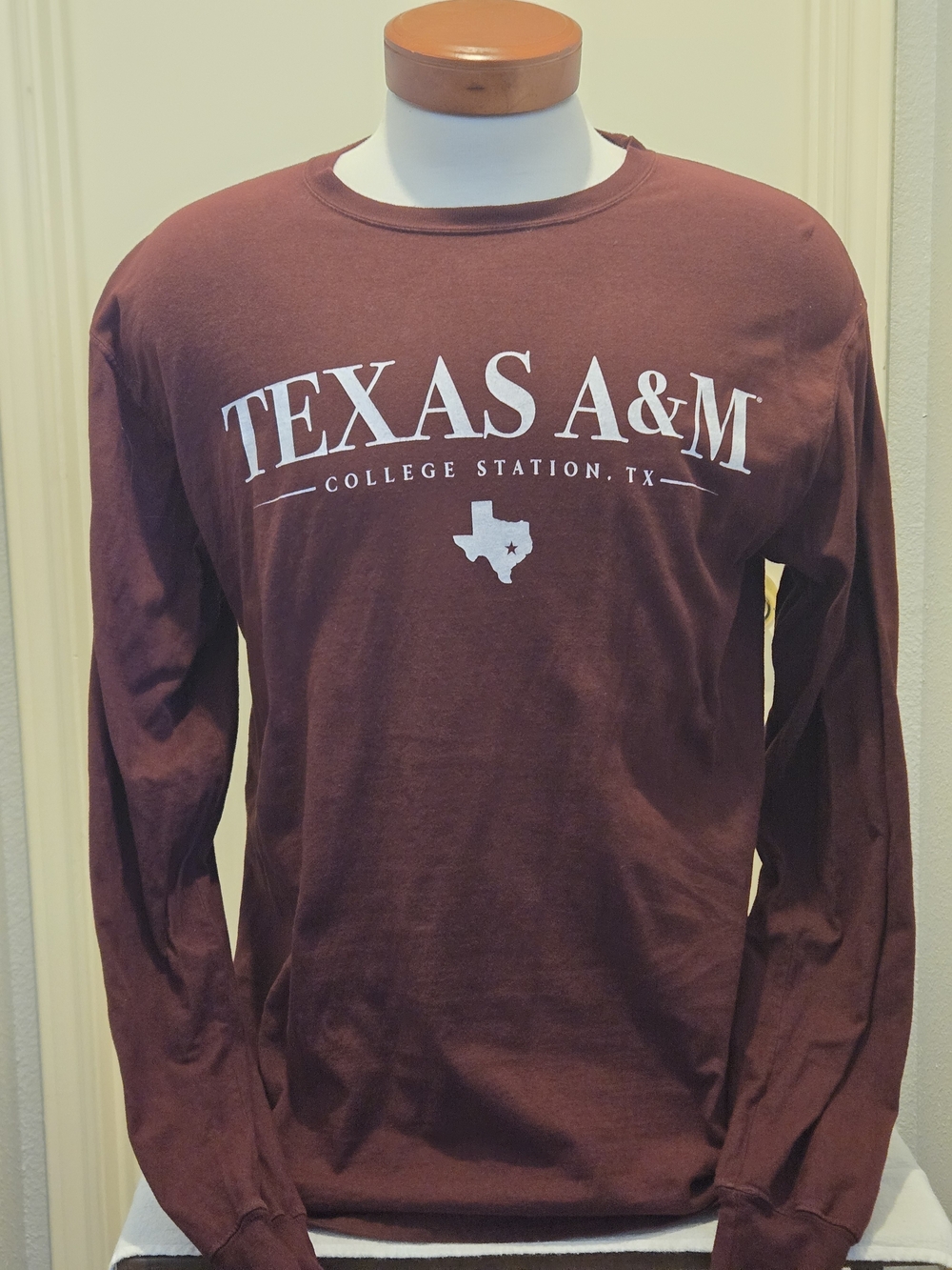 Maroon, Texas A&M Long-Sleeve Crewneck Shirt, M